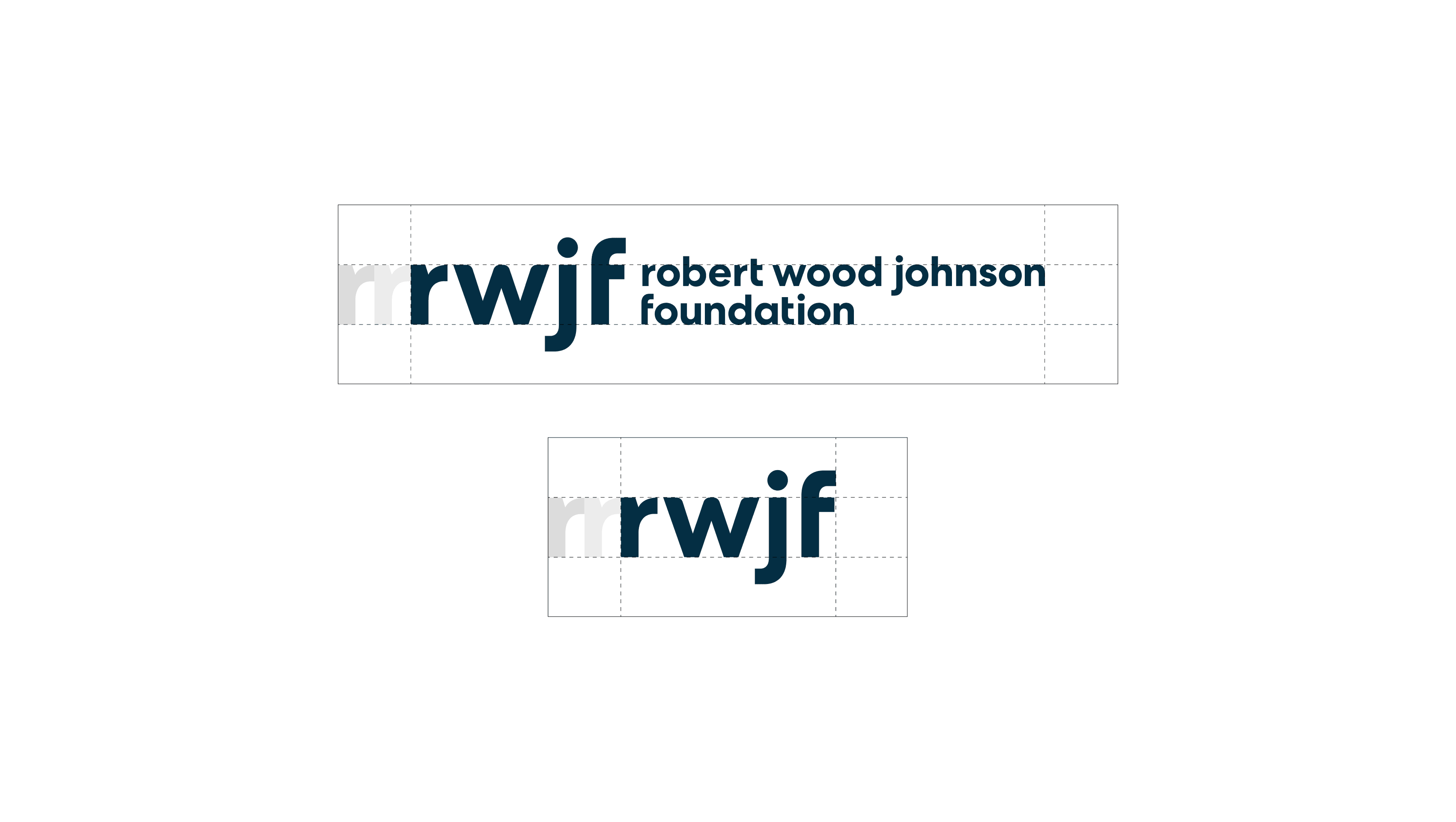 Logo of the Robert Wood Johnson Foundation. The image consists of the acronym "RWJF" in bold, lowercase letters in two styles: The upper style in dark teal and gray, next to the full foundation name "Robert Wood Johnson Foundation" in dark teal. The lower style is just the acronym in dark teal and gray.