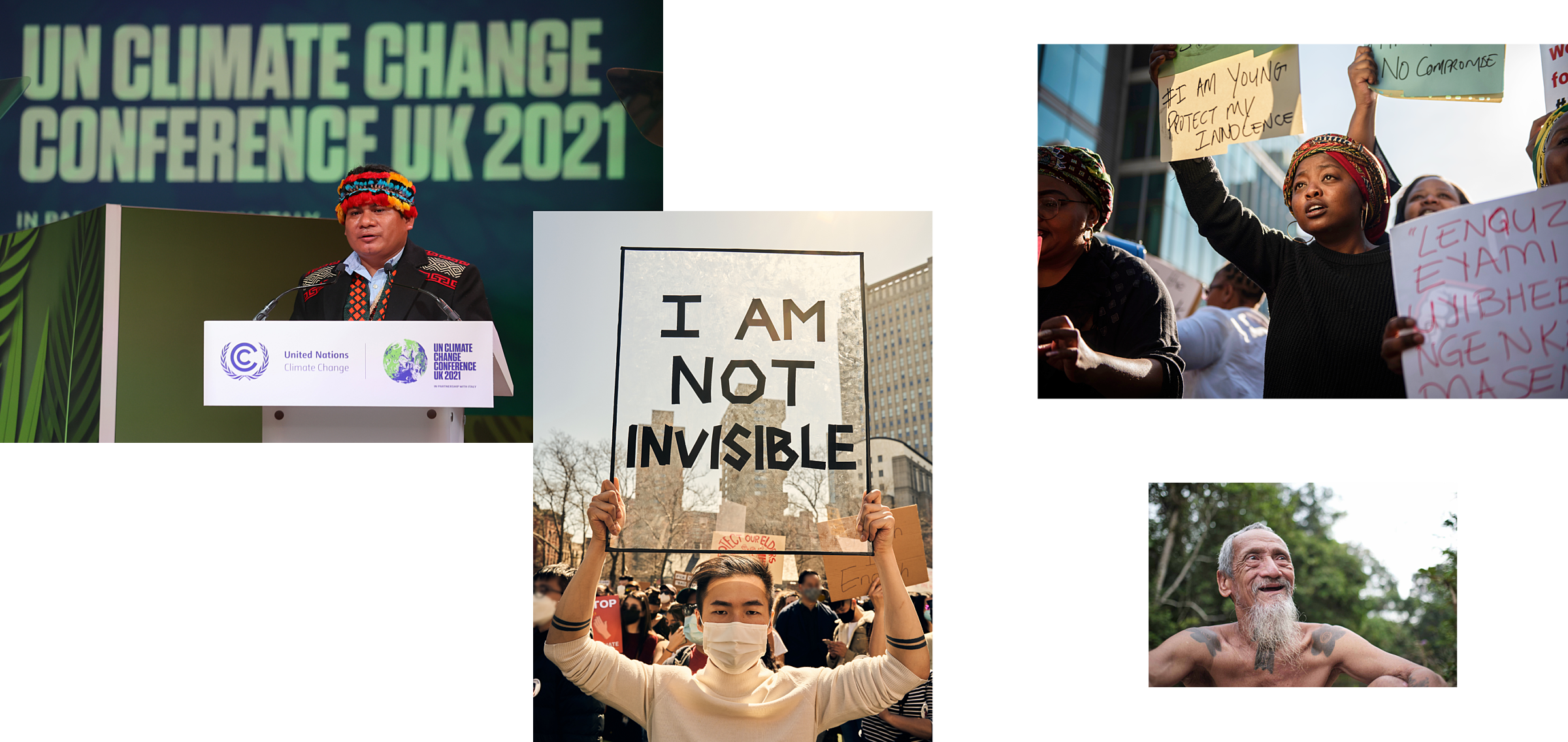 Activists protesting or speaking around the world