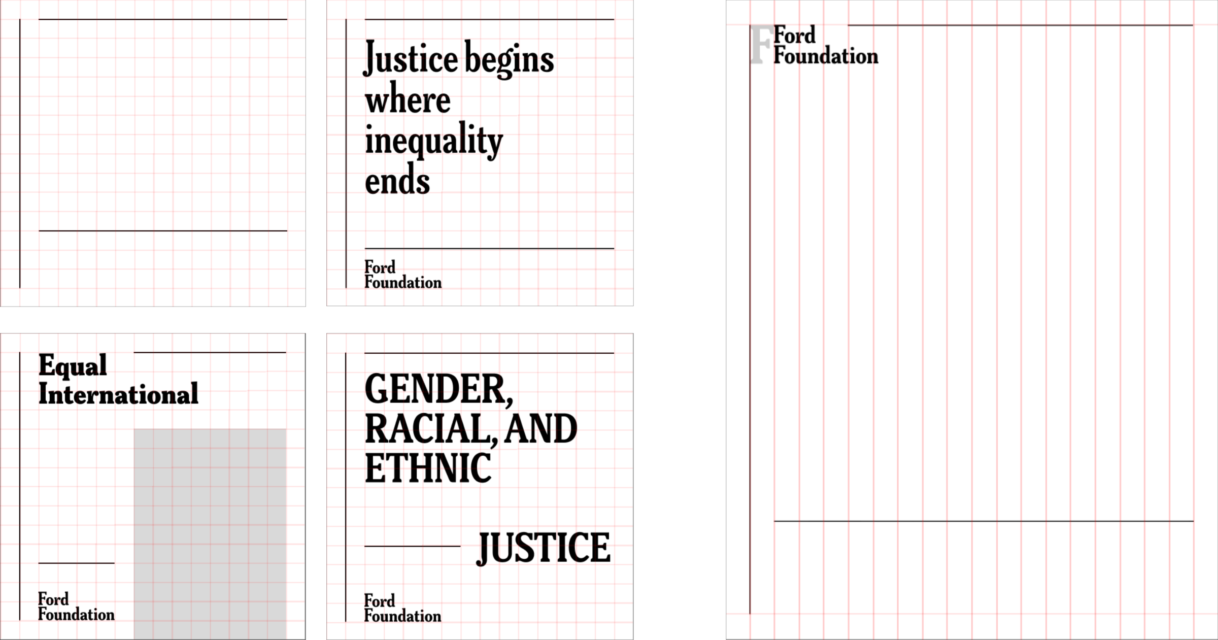 An illustration of variations of Ford Foundation's layout grid