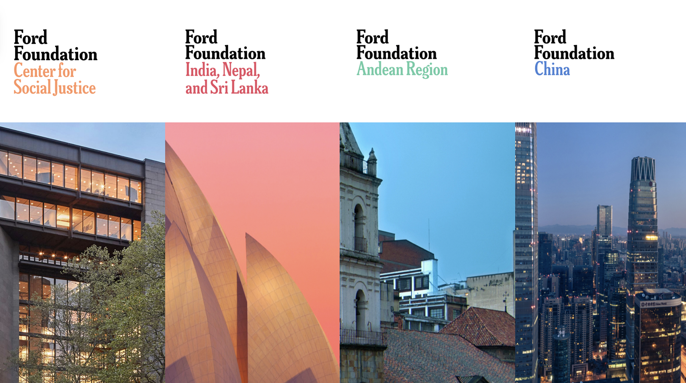 Four Ford Foundation sub-brands accompanied by photos illustrating each