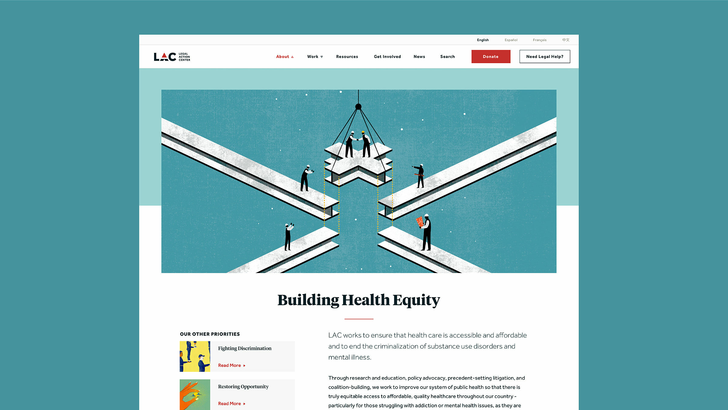The LAC website page titled Building Health Equity
